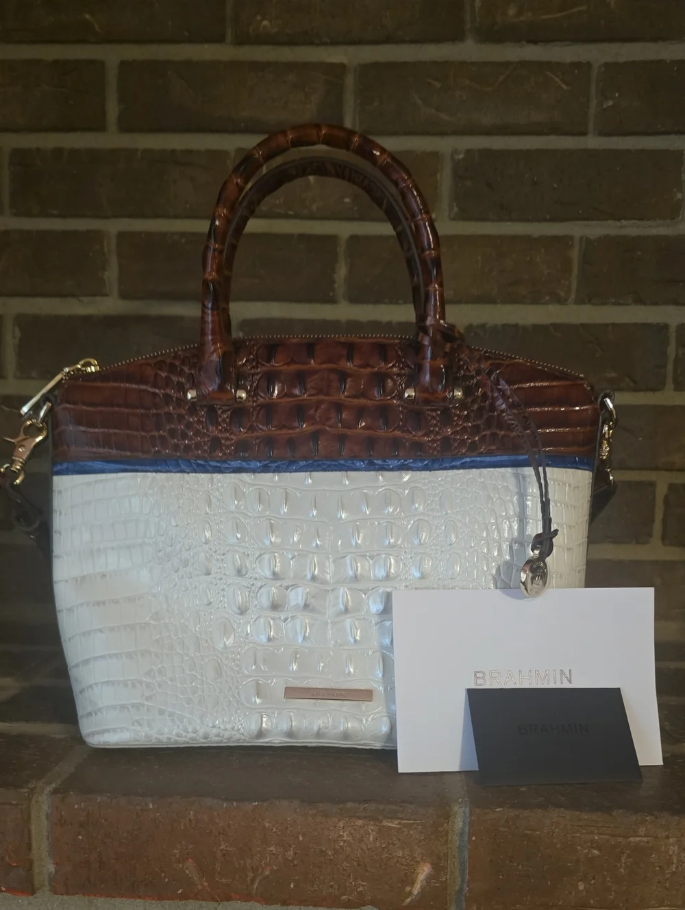 BRAHMIN Duxbury Satchel White Brown‎